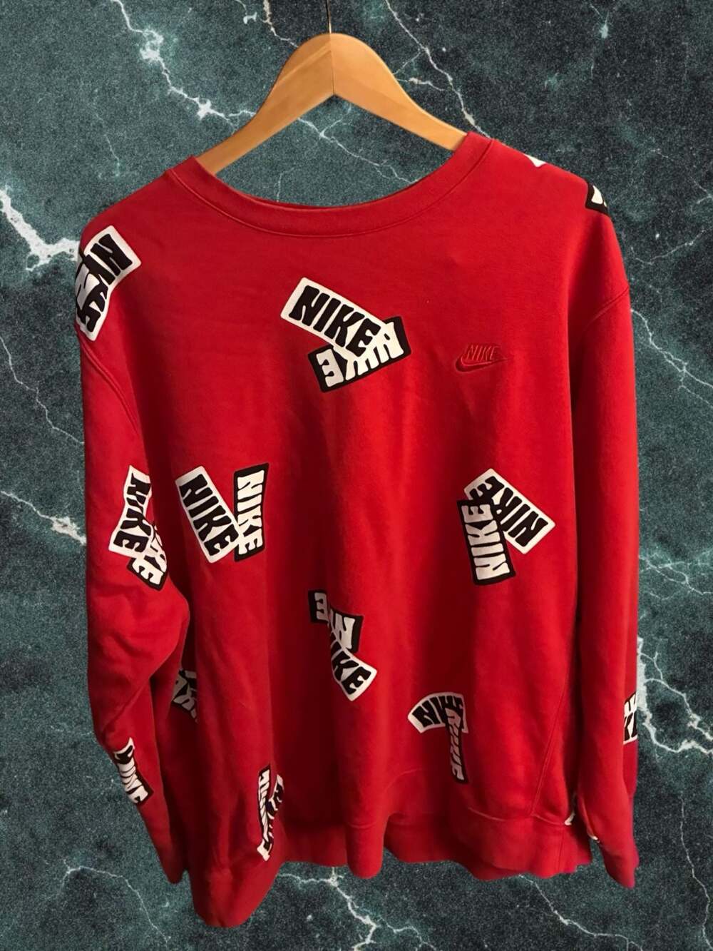 Nike Men's Sportswear Sport Essentials+ All Over Sticker Print Red Sweatsuit Set